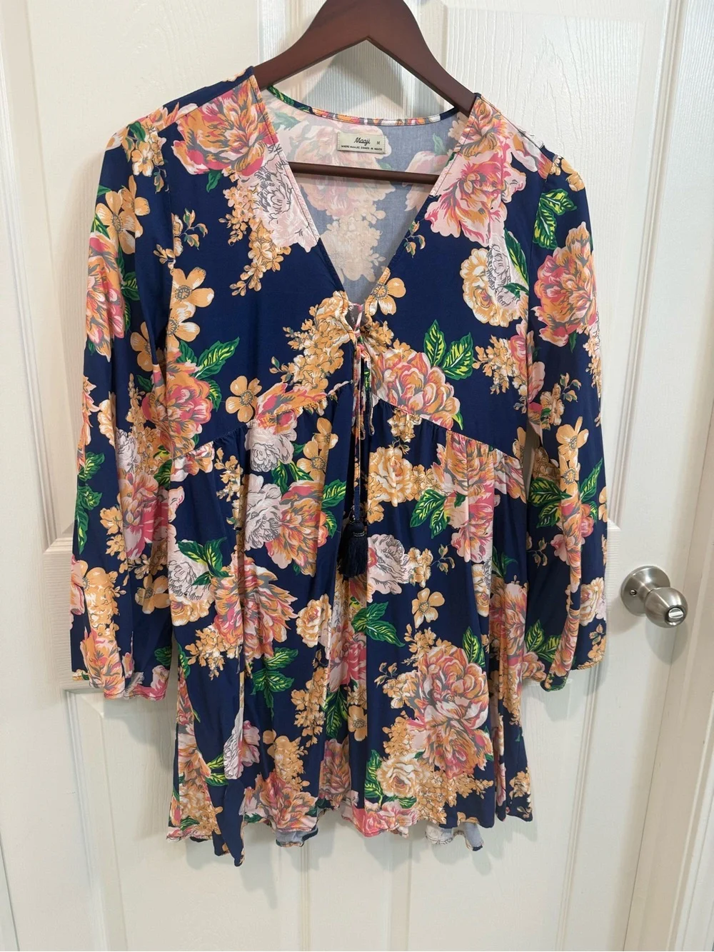 Maaji Navy Floral Coverup with Pink & Green Blooms